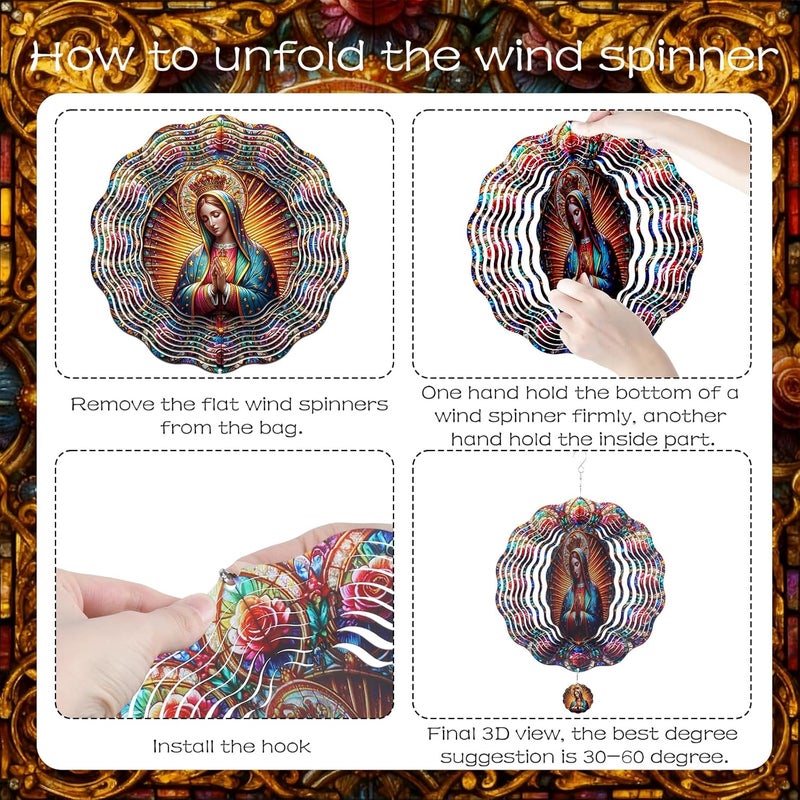 INCOK Our Lady Wind Spinners Outdoor - Christian Hanging Decor, Religious Gifts for Women, 3D Stainless Steel Wind Sculptures for Indoors Garden Patio Yard Porch Backyard - Image 5